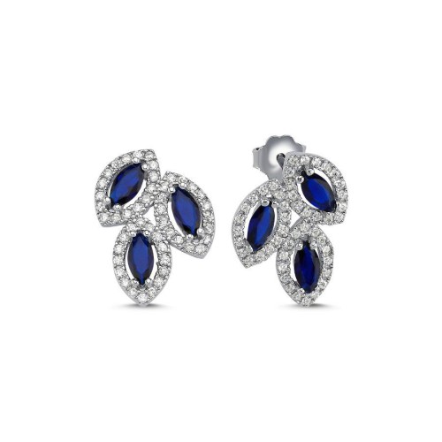 CNG Jewels - Asimetrik Tria Mavi Markiz Gümüş Kadın Küpe