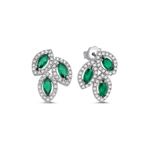 CNG Jewels - Asimetrik Tria Yeşil Markiz Gümüş Kadın Küpe
