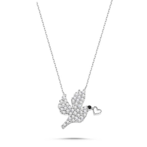 CNG Jewels - Aşk Mesajı Taşıyan Güvercin Gümüş Bayan Kolye