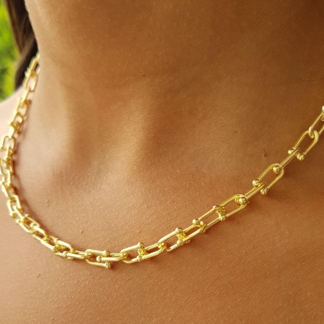 Ataş Halkalı Kalın Zincir Gold Gümüş Kadın Kolye - 2