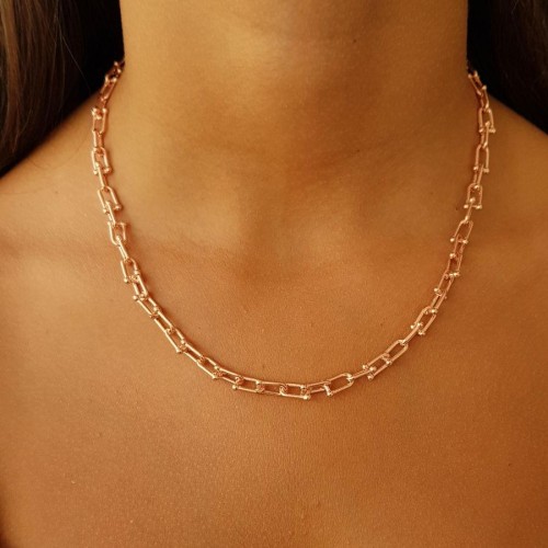 Paperclip Thick Chain Rosegold Silver Women's Necklace - 1
