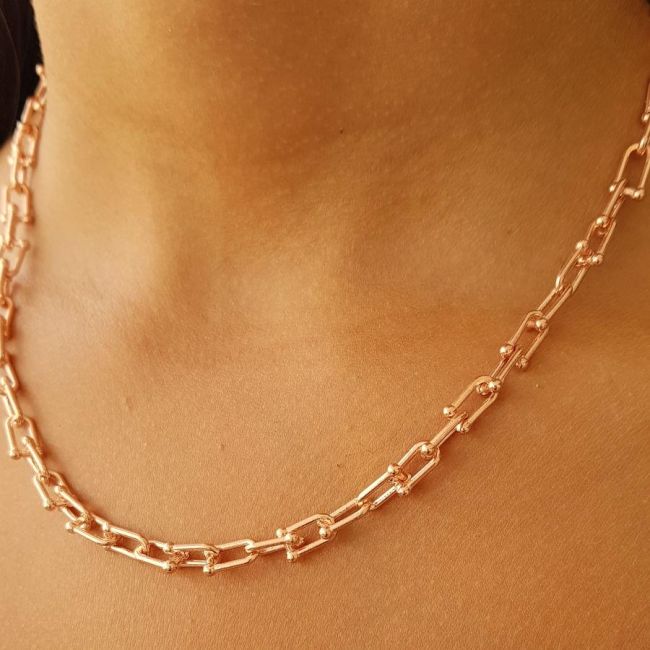 Ataş Halkalı Kalın Zincir Rosegold Gümüş Kadın Kolye - 2