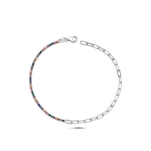 Paperclip Chain Colorful Stone Waterway Women's Silver Bracelet - CNG Jewels (1)