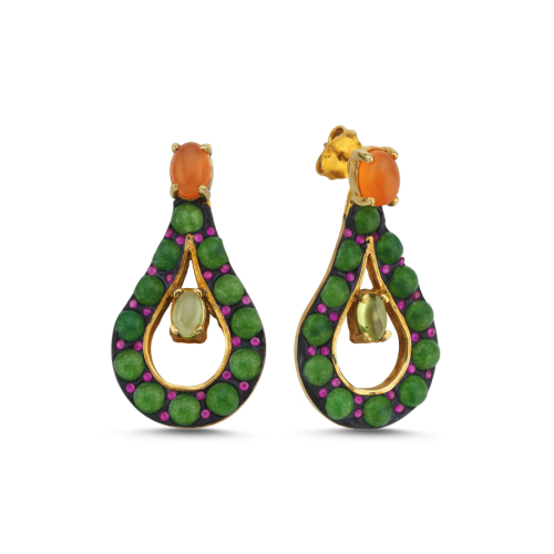 Aventurin Peridot Özel Tasarım Damla Kadın Gümüş Küpe - 1