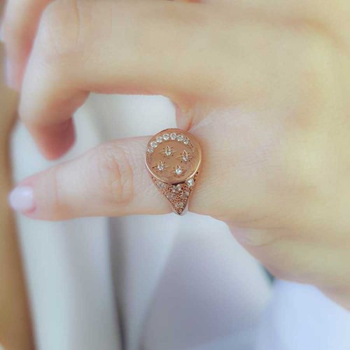 Crescent Stars Women's Silver Pinkie Ring - CNG Jewels (1)