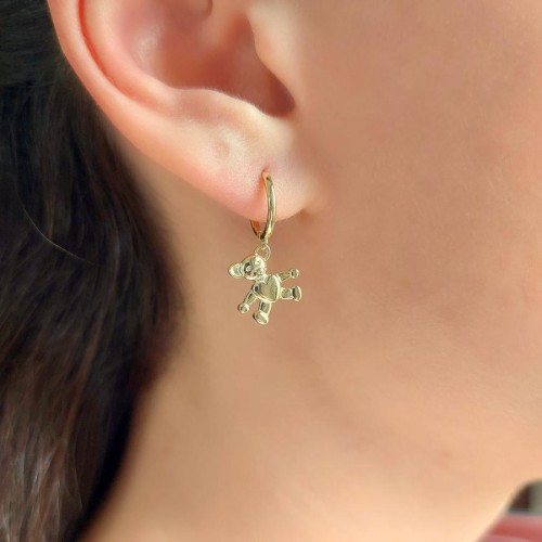 Ayıcık Gold Sallantılı Gümüş Küpe - CNG Jewels