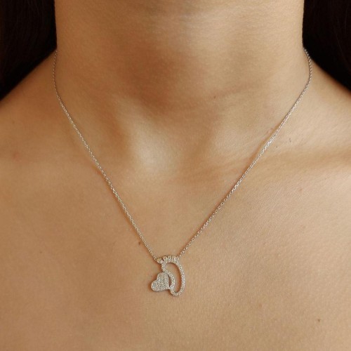 Baby Foot with Heart Silver Necklace - Thumbnail