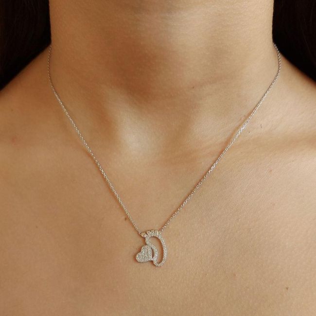 Baby Foot with Heart Silver Necklace