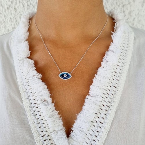 Badem Cam Göz Gümüş Kadın Kolye - 2