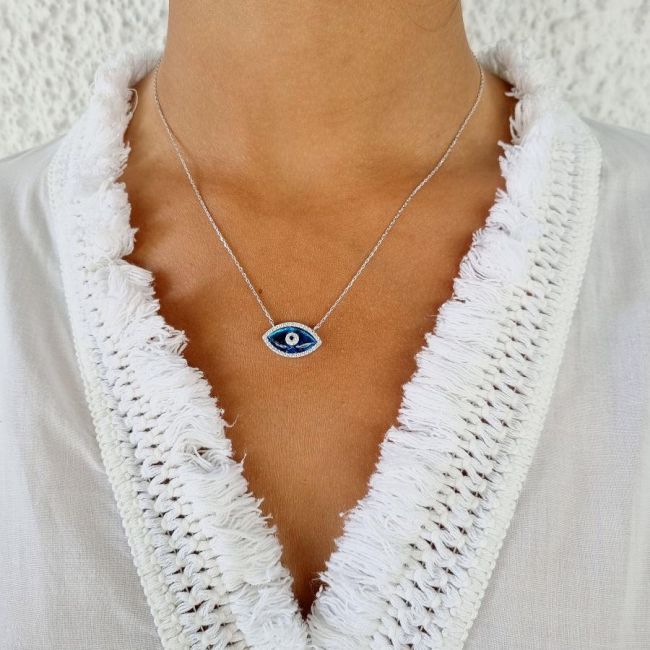 Badem Cam Göz Gümüş Kadın Kolye - 2