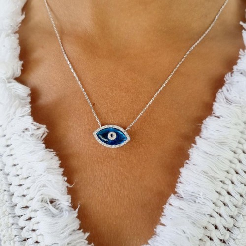 Badem Cam Göz Gümüş Kadın Kolye - 3