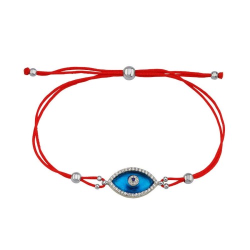 CNG Jewels - Badem Cam Göz Kırmızı İpli Asansör Gümüş Kadın Bileklik