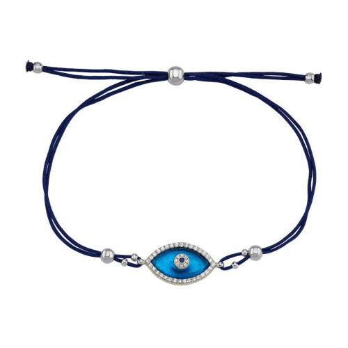 Badem Cam Göz Lacivert İpli Kadın Gümüş Bileklik - CNG Jewels