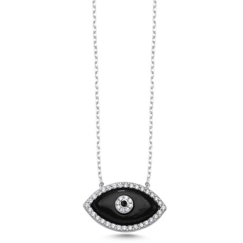 CNG Jewels - Badem Siyah Cam Göz Kadın Gümüş Kolye