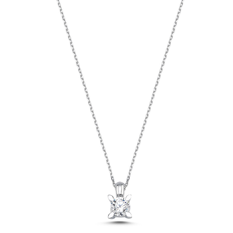 Badem Tırnak Tektaş Beyaz Altın Kolye - CNG Jewels