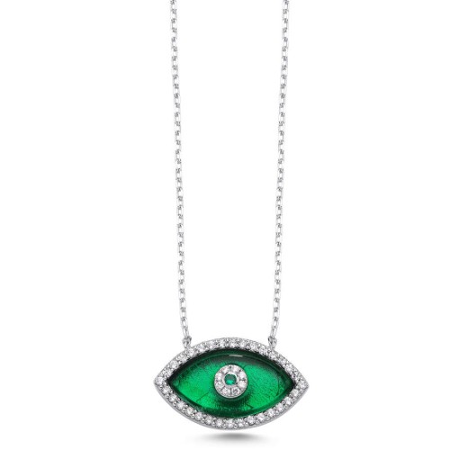 CNG Jewels - Badem Yeşil Cam Göz Kadın Gümüş Kolye