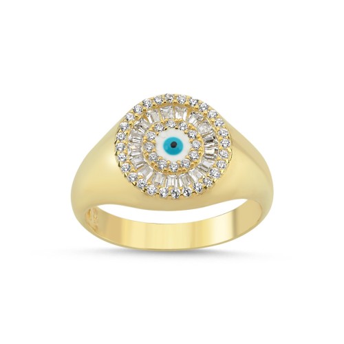 Silver Pinkie Ring with Baguette Evil Eye Bead - CNG Jewels (1)