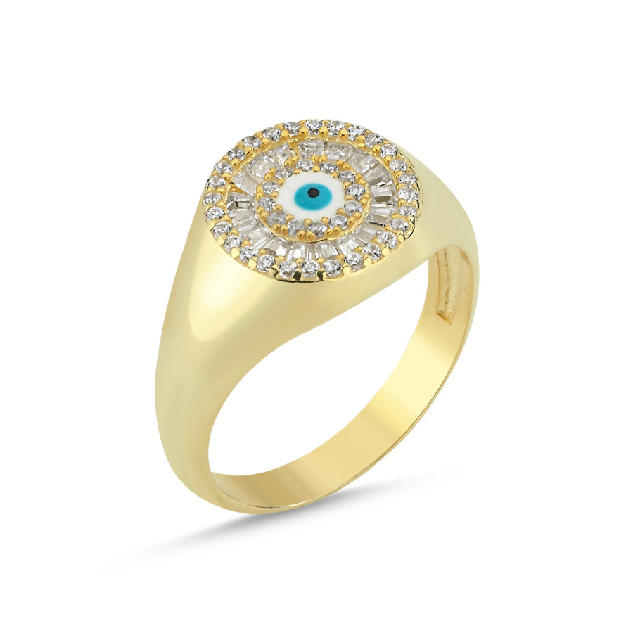 Silver Pinkie Ring with Baguette Evil Eye Bead - CNG Jewels