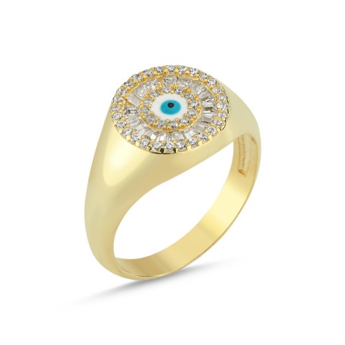 Silver Pinkie Ring with Baguette Evil Eye Bead - CNG Jewels