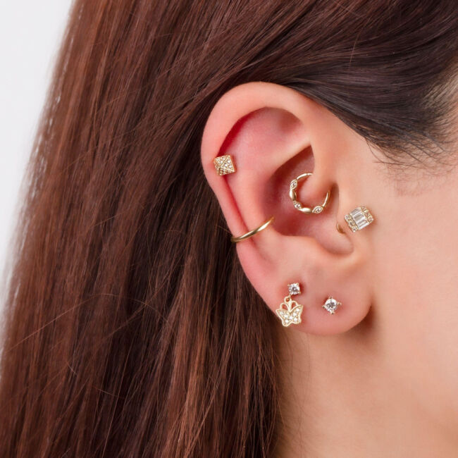 Baget Taşlı Altın Tragus Piercing - 2