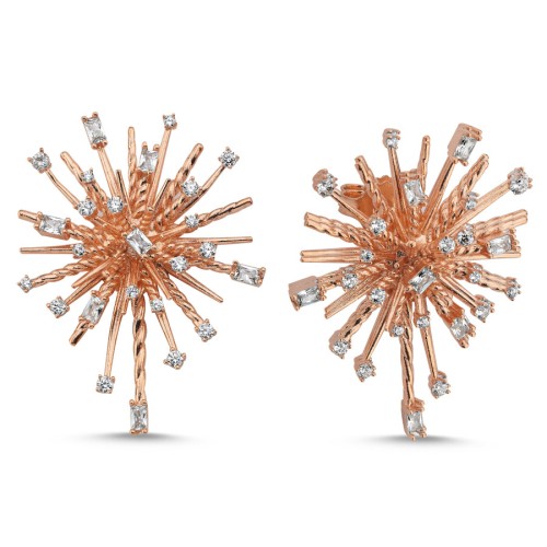 Baguette Stone Galaxy Rosegold Silver Women's Earrings - CNG Jewels