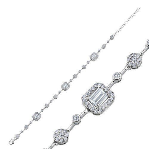 Baguette Stone Light Flood Women's Silver Bracelet - CNG Jewels