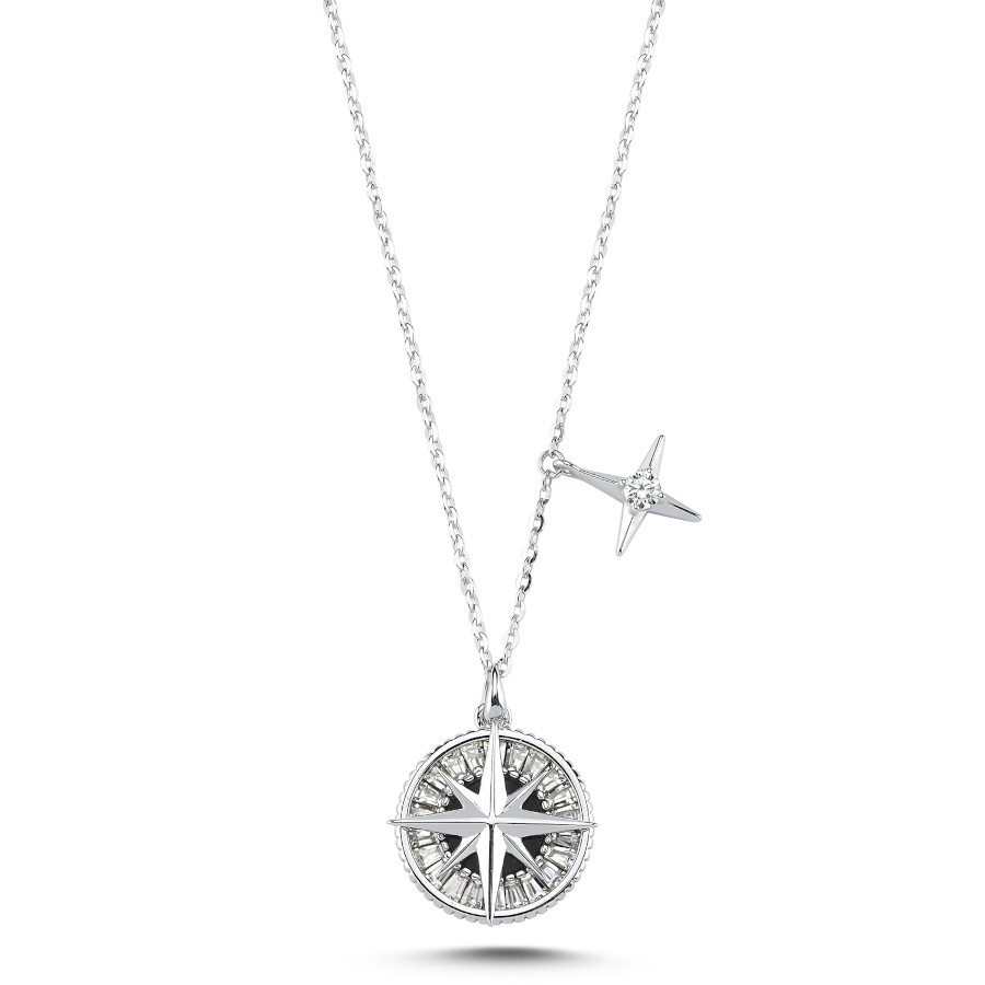 Baget Taşlı Kutup Yıldızı Gümüş Kolye - CNG Jewels