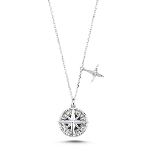 Baget Taşlı Kutup Yıldızı Gümüş Kolye - CNG Jewels