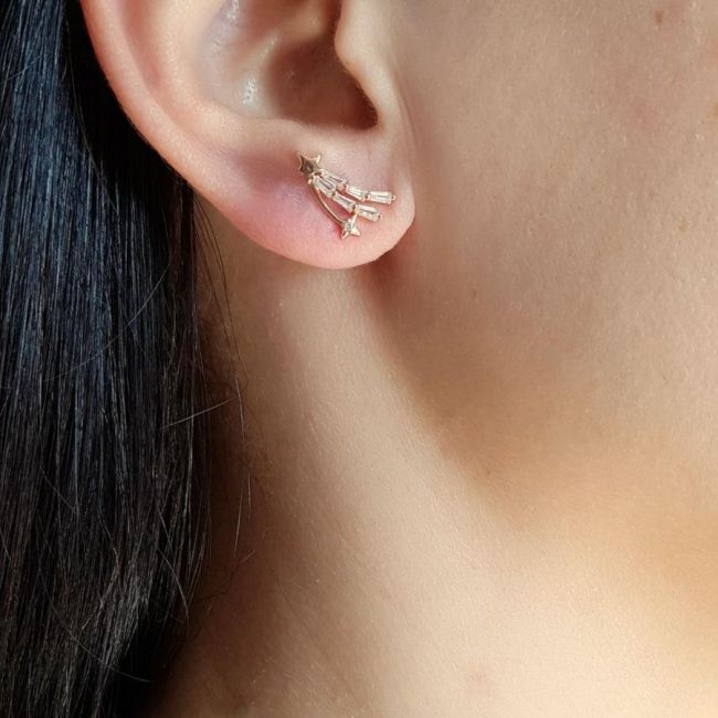 Baget Taşlı Kuyruklu Yıldız Gümüş Kadın Küpe - 1