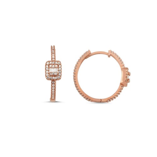 Baget Taşlı Rose Halka Gümüş Kadın Küpe - 1