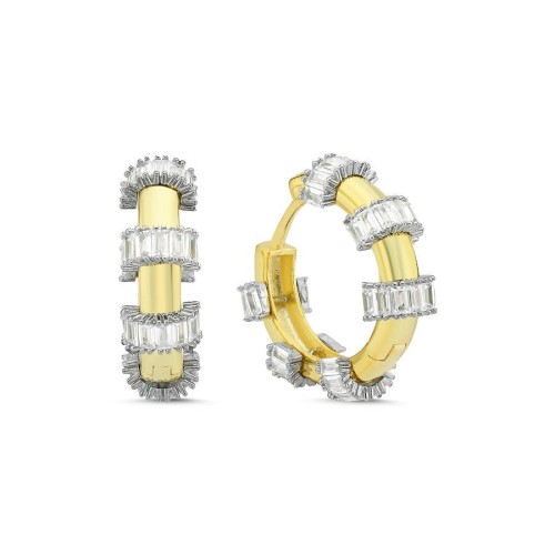 CNG Jewels - Baget Taşlı Tasarım Gümüş Halka Küpe