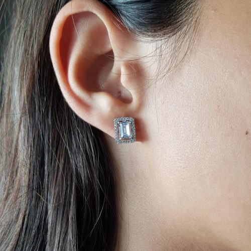 Baguette Solitaire Anturaj Silver Women's Earrings - CNG Jewels (1)