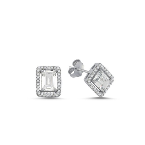 Baguette Solitaire Anturaj Silver Women's Earrings - CNG Jewels
