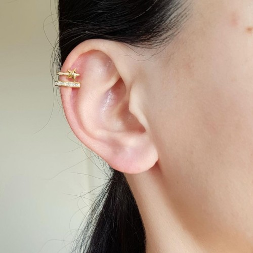 CNG Jewels - Bagetli Kuyruklu Yıldız Kıkırdak Cuff Gold Gümüş Bayan Küpe