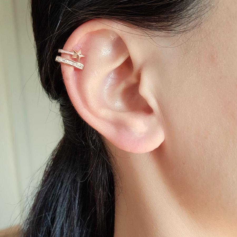 Bagetli Kuyruklu Yıldız Kıkırdak Cuff Rose Gümüş Kadın Küpe - CNG Jewels