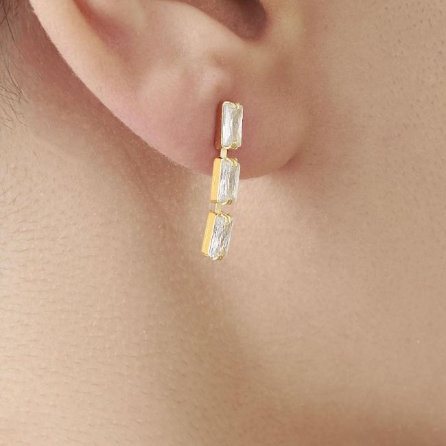 Baguette Stone Waterway Gold Silver Women's Earrings - 2