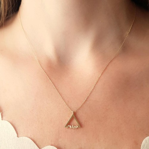 Baguette Triangle Shaped Gold Necklace - Thumbnail