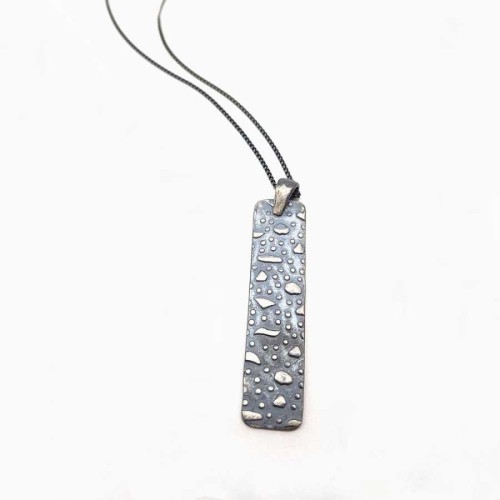 CNG Jewels - Benekli Dikdörtgen Uzun Plaka Uzun Zincirli Gümüş Erkek Kolye