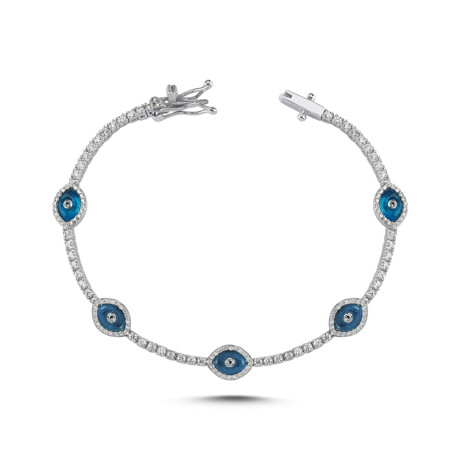 Five-Piece Almond Glass Eye Silver Waterway Bracelet - CNG Jewels (1)