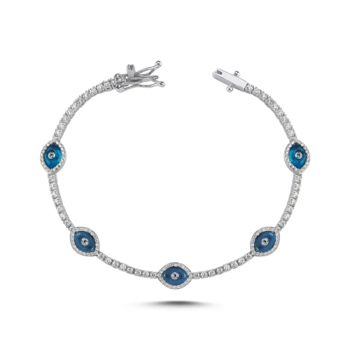 Five-Piece Almond Glass Eye Silver Waterway Bracelet - CNG Jewels (1)