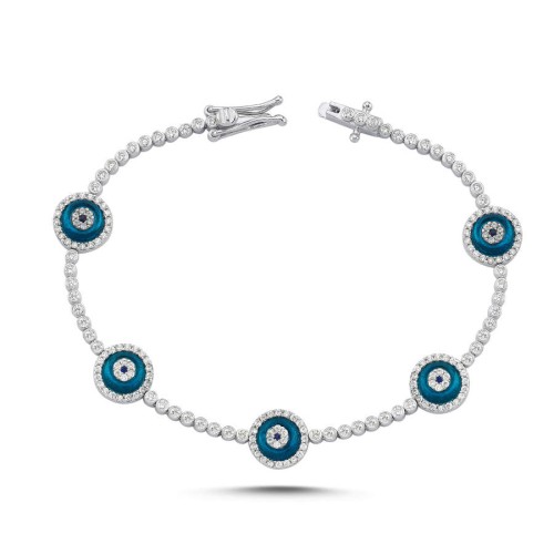 Five-Piece Glass Eye Silver Women's Waterway Bracelet - CNG Jewels (1)