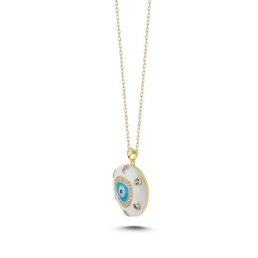 White Blue Enamel Evil Eye Bead Silver Women's Necklace - CNG Jewels (1)
