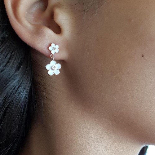 CNG Jewels - Beyaz Menekşe Çiçeği Gümüş Bayan Küpe