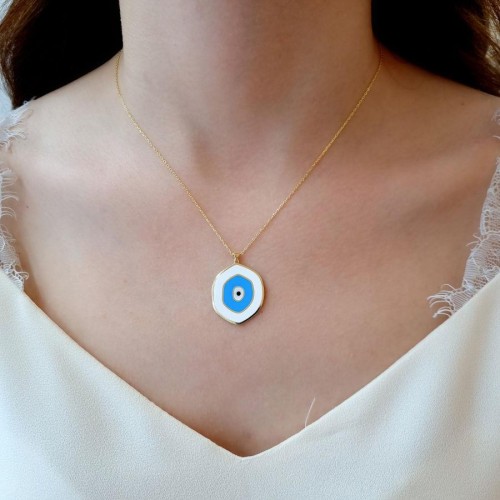 Silvia Eye Silver Women's Necklace with White Enamel - CNG Jewels