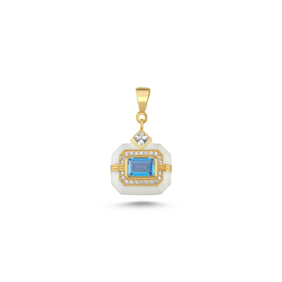 Beyaz Oktagon Gümüş Kolye Ucu - CNG Jewels