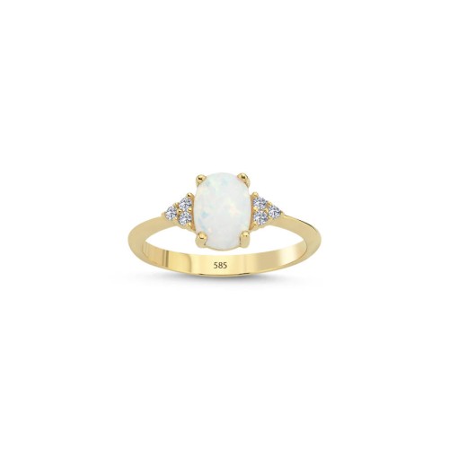 CNG Jewels - Beyaz Opal Taşlı 14 Ayar Altın Yüzük