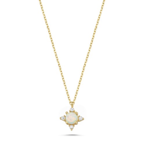 CNG Jewels - Beyaz Opal Taşlı Minimal Kutup Yıldızı Altın Kolye