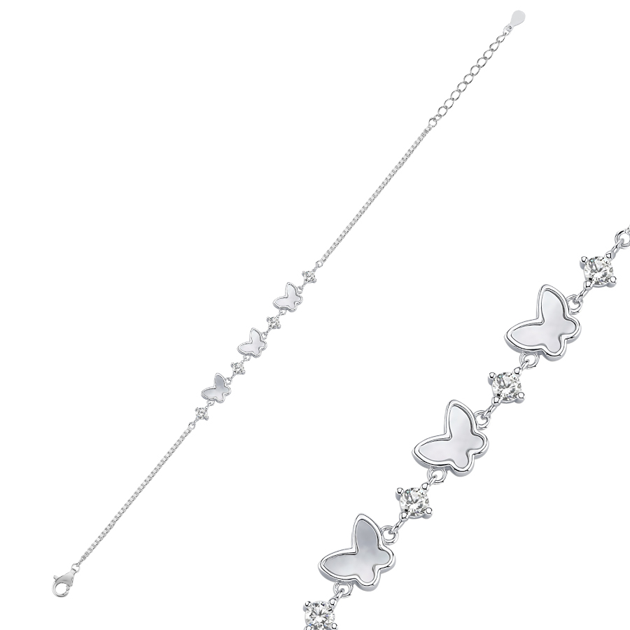 Beyaz Sedef Taşlı Kelebek Kadın Gümüş Bileklik - CNG Jewels
