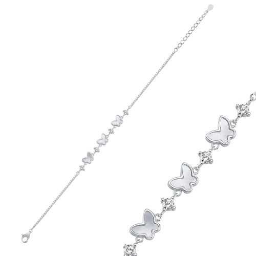 Beyaz Sedef Taşlı Kelebek Kadın Gümüş Bileklik - CNG Jewels