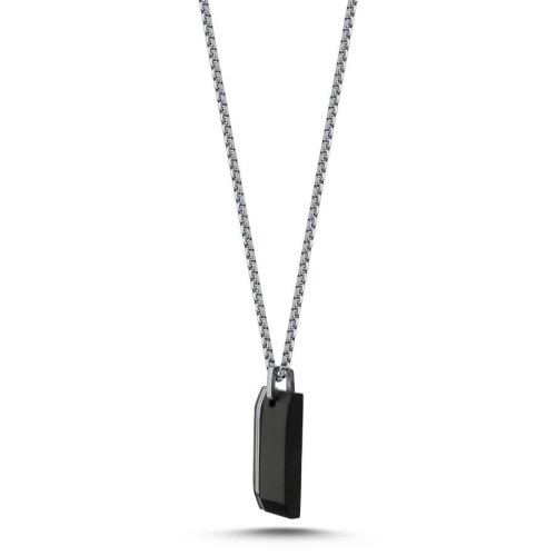 White Striped Black Plate Tag Steel Men's Necklace - 2